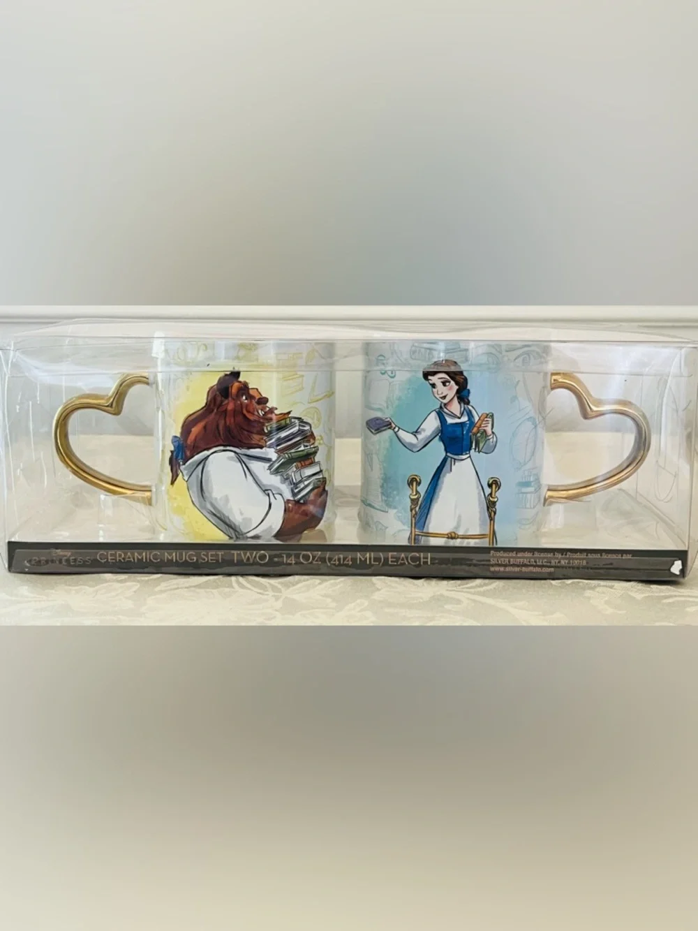 Disney Beauty and the Beast Heart Handle 14oz. Mug Set, NEW IN BOX